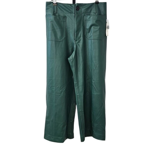 Anthropologie Maeve The Colette Crop Wide Leg Pant, Faux Leather, Green, 28 - Picture 1 of 9